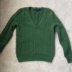 Ralph Lauren Green V-Neck Cable-Knit Sweater